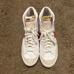 Red and White Nike High Blazers